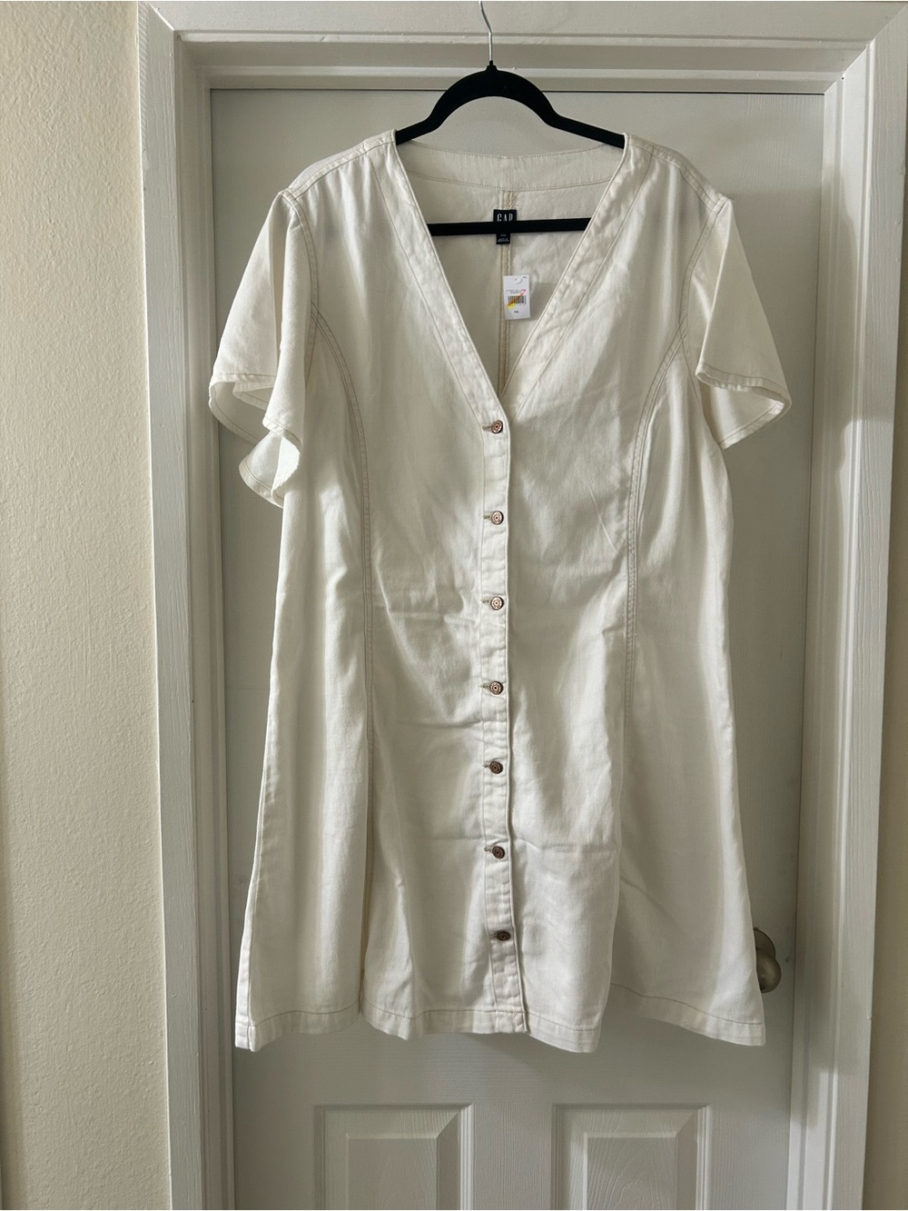 GAP White Button-Front V-Neck Tunic Dress